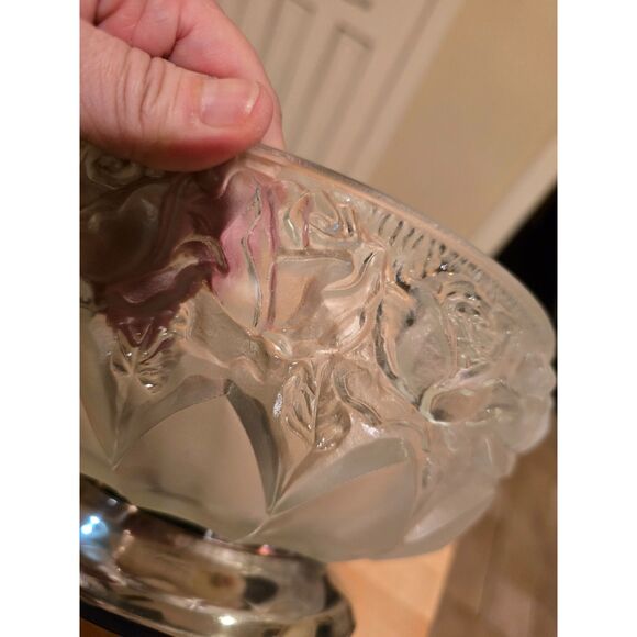 William Adams Frosted 24% lead Crystal Germany Serving Bowl Roses Silverplate - Picture 4 of 7